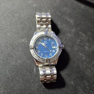 Yess Automatic Wristwatch Stainless Steel Band Silver Blue Dial